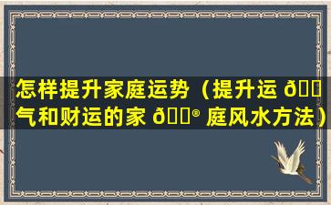 怎样提升家庭运势（提升运 🐠 气和财运的家 💮 庭风水方法）